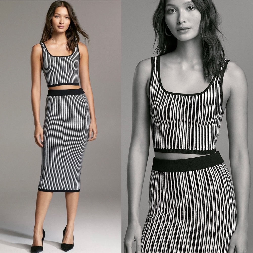Aritzia Babaton Striped Set- Sculpt Knit Tank & Bodycon Tube Midi Skirt